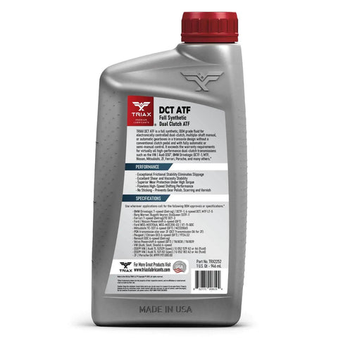 Full Synthetic DCT ATF For Direct Shift Gearboxes And Dual Clutch Transmissions OEM Grade 1 Quart bottle back view