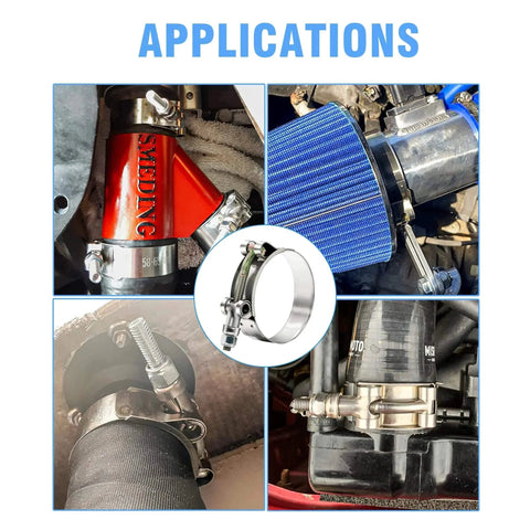 12 Piece Peromi T Bolt Radiator Hose Clamp Set Heavy Duty Stainless Steel Clamps In Six Sizes From Three Quarter Inch To Two Inch For Turbo Intercooler And Intake Hoses Working Range Twenty Eight To Sixty Four Millimeters showing various applications and installations.