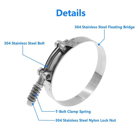 Spring Loaded T Bolt Clamps Set Of 4 Stainless Steel 304 Waterproof Exhaust Intercooler And Intake Hose Clamps with labeled parts