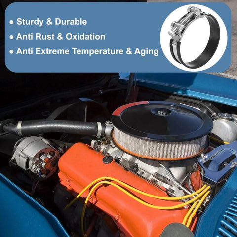 122 To 130 Mm T Bolt Hose Clamp 2 Pack Rubber Cushioned Intake Intercooler Pipe Clamps 304 Stainless Steel Radiator Hose Clamp For 4.8 To 5.12 Inch Pipe With Fine Polish And Durable Automotive Grade Construction on a car engine.