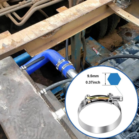 16 Pack T Bolt Hose Clamps 28 to 91mm Working Range For 3 Quarter To Three Inch Hose ID 8 Sizes 304 Stainless Steel Heavy Duty Radiator Turbo Intake Intercooler Clamp Set installed in machinery