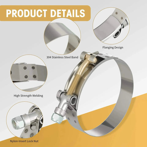16 Piece Set T Bolt Hose Clamps 304 Stainless Steel Heavy Duty Turbo Intake Intercooler Clamps With 50 To 116 Millimeter Range