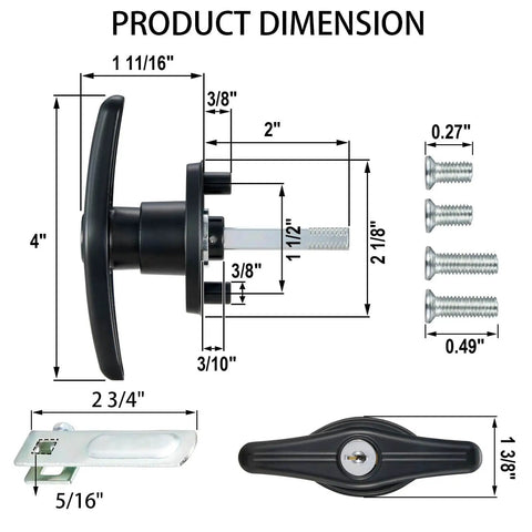 Durable zinc alloy THandle lock set for truck cap and camper shell delivers rust resistance and secure protection, with four matching keys and two screw sizes for quick, straightforward installation and long lasting security.