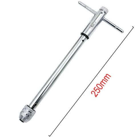 QISF Adjustable T-Handle Ratchet Tap Holder Wrench, 250mm long, for M3-M8 machine screw thread metric plug taps