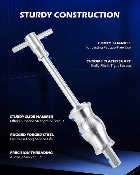Image showing a sturdy slide hammer with comfy T-handle, chrome plated shaft, used in 2 in 1 Blind Hole Bearing Puller & Bushing Press Kit.