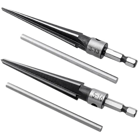 Two Piece T Handle Taper Reamer Set For Bridge Pin Holes Pro Grade With Six Fluted Chamfer Reamers For Woodworking One Eighth To One Half Inch And Three Sixteenth To Five Eighth Inch Eyech