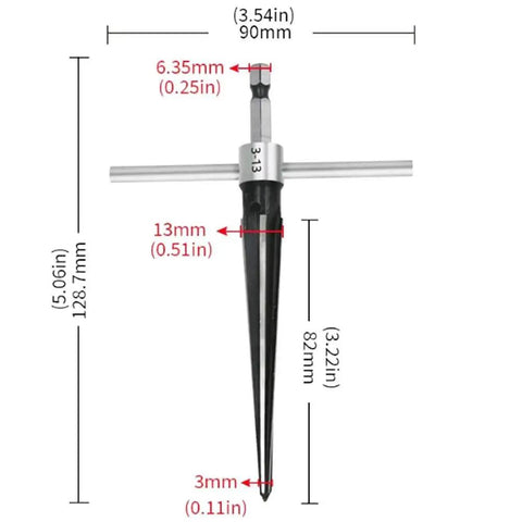 Two Piece T Handle Taper Reamer Set For Bridge Pin Holes Pro Grade With Six Fluted Chamfer Reamers For Woodworking Dimensions
