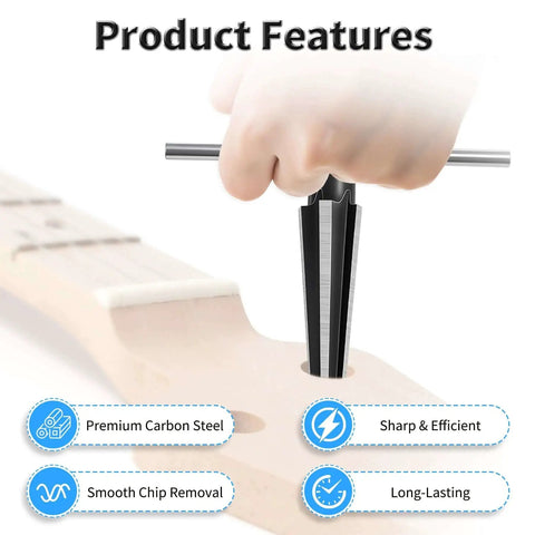 T Handle Tapered Reamer Five To Sixteen Millimeter Multi Fluted Chamfer Reaming Tool used for chamfering holes in wood guitar neck