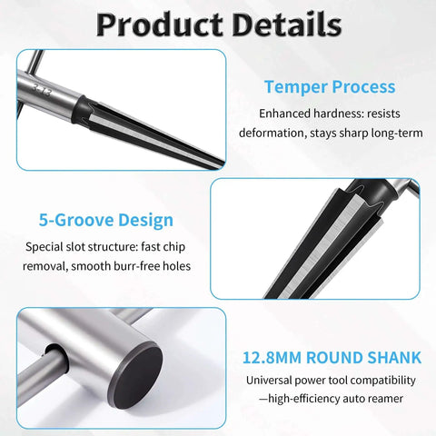 T Handle Tapered Reamer Five To Sixteen Millimeter Multi Fluted Chamfer Reaming Tool For Chamfering Holes In Wood Metal And Plastic Bridge Pin Hole Reamers Hand Chamfering Hole Enlarging Reamer 1045 Carbon Steel details