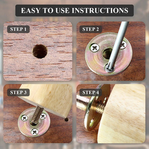 Step-by-step installation of 12 Pack Round Base T Nuts 1/4-20 Thread Screw-In Flange Inserts For Wood Furniture Hardware