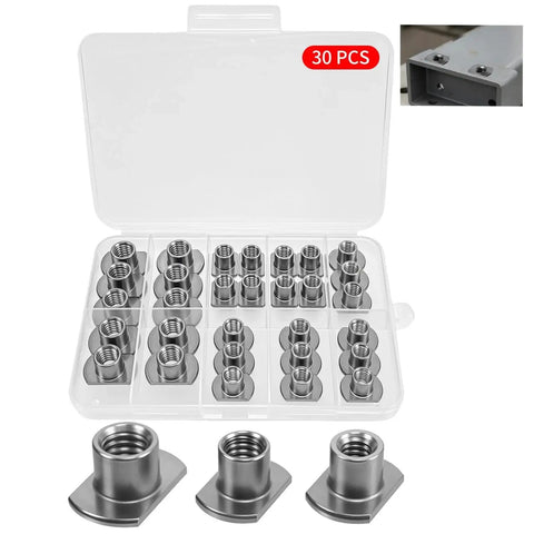 30 Pcs Weld Nuts Set T Shaped Weld Nuts Kit Three Eighths Inch Five Sixteenths Inch One Quarter Inch Tab Base UNC Carbon Steel Machine Screw T Nuts