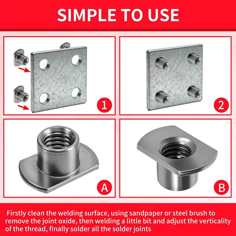 30 Pcs Weld Nuts Set T Shaped Weld Nuts Kit Three Eighths Inch Five Sixteenths Inch One Quarter Inch Tab Base UNC Carbon Steel Machine Screw T Nuts with tutorial steps