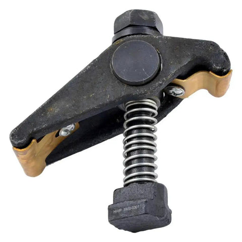 Adjustable Clamp Assembly for Mill Tables T Slot Three Eighths Inch By Sixteen Thread Three Inches Long One Piece Quick Setup Instant Height Adjustment Clamping Range Up To One And Three Quarters Inches Width One And A Quarter Inches Per Each, front view showing spring and bolt details.