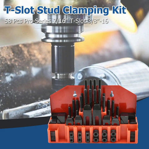Pro Series WFLNHB 58 Piece T Slot Clamp Kit For Milling Machines Seven Sixteenths Inch Slot And Three Eighths Inch Sixteen Thread Studs Hold Down Clamps Shop Grade Quality For Bridgeport Mills And Heavy Duty Milling Projects