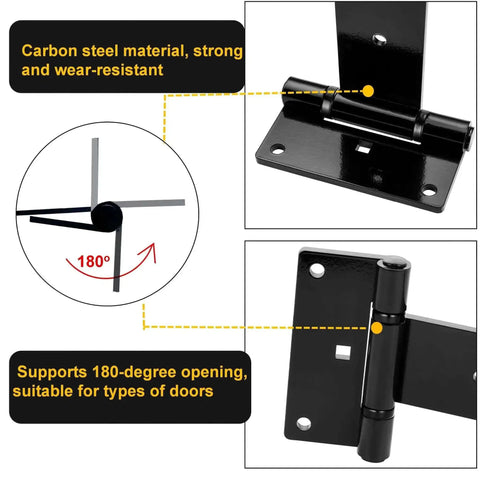 Beefy 12 Inch Heavy Duty T Strap Hinges Set Black Outdoor With 180 Degree Opening For Wooden Fence Shed Doors Barn Gates Rust Resistant 4mm Carbon Steel Durable Easy Install 2 Pack
