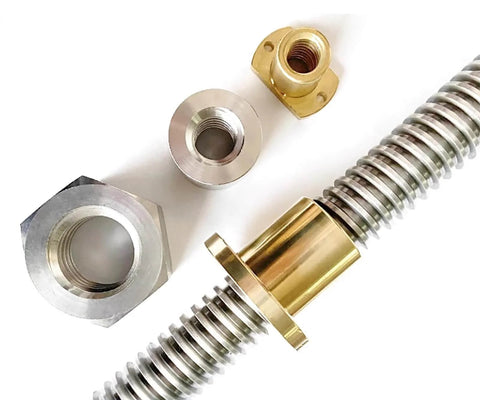 ✝️ T10 lead screw set 140mm / 5.51 inch with brass nut, coupler, and kfl10 pillow bearing block visible