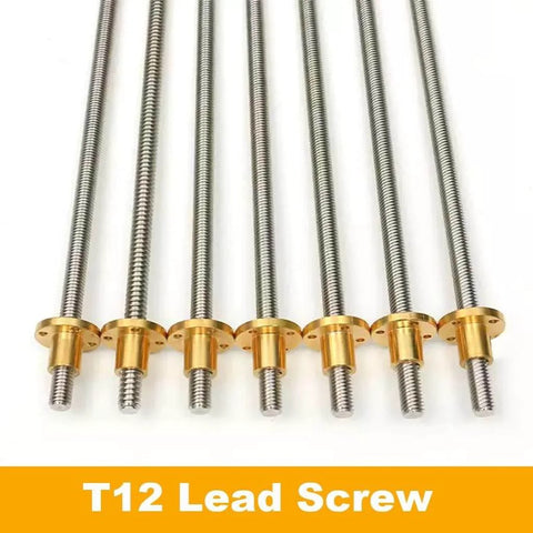 ✝️ Lead screw, 3d printer t12 lead screw, 12mm pitch 2mm length 100mm-1200mm with copper nut, shown in multiple pieces