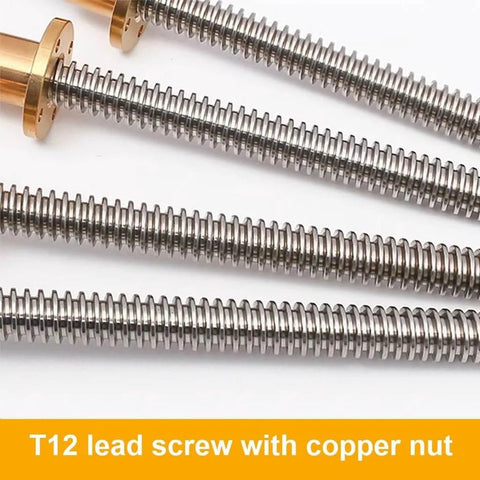 Lead screw, 3d printer t12 lead screw, 12mm pitch 2mm length 100mm-1200mm with copper nut, 1pcs(1200mm)