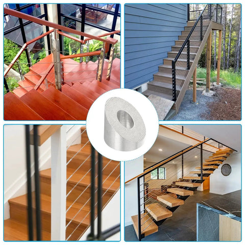 1/4 37 Degree Beveled Washer For Cable Railing T316 Stainless Steel 10 Pack installed on various staircases.