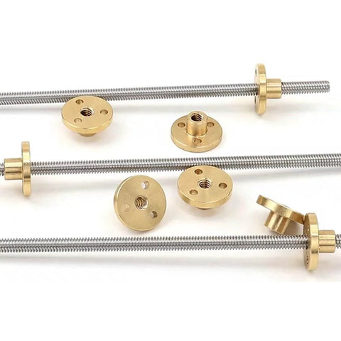 T5 lead screw 3d printer, thread 5mm lead 1/2/4mm 150/200/300/500/550/600/800/1000mm stainless steel trapezoidal rod with brass nut, 045896