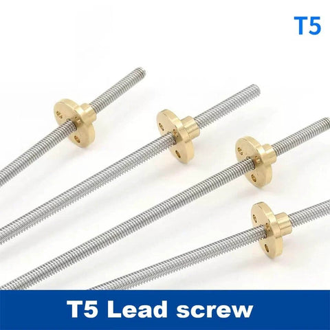 ✝️ T5 lead screw 3d printer, thread 5mm lead 1/2/4mm, stainless steel trapezoidal rod with brass nut, 045896, side view