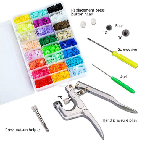 Easy Snap Fastener Kit With Pliers, 360 T5 Plastic Buttons, 24 Colors With 15 Sets Per Color, Includes Male And Female Buttons
