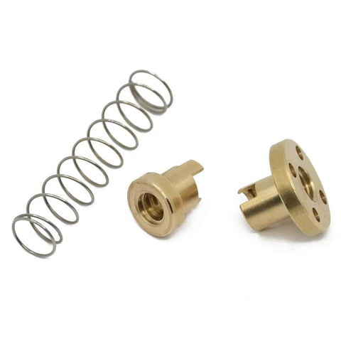 ✝️ T8 tr8x2 anti backlash spring loaded nut elimination gap for acme threaded t8x2 lead screw, brass nut and spring components shown