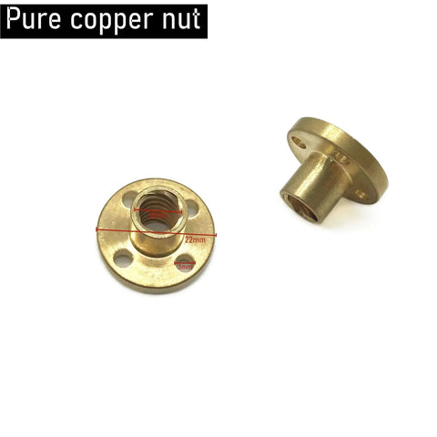 T8 brass nut for 2pcs 300mm（11.81 inches）tr8x8 lead screw, pure copper, acme thread, used in 3D printers and CNC machines.