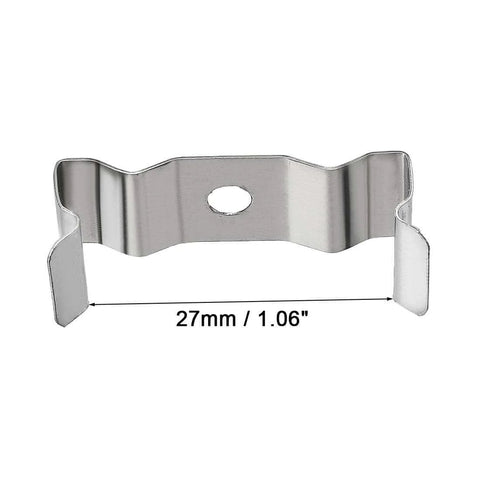 Front view of T8 Clips Bracket Hanger for Integrated Tube Light Fixture, showing nickel-plated manganese steel with 27mm width