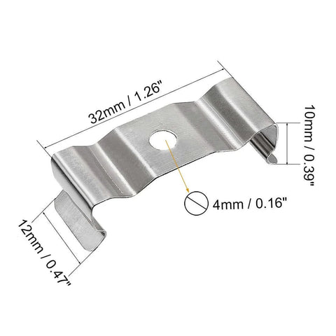 T8 Clips Bracket Hanger for Integrated Tube Light Fixture, Nickel-Plated Manganese Steel with dimensions displayed