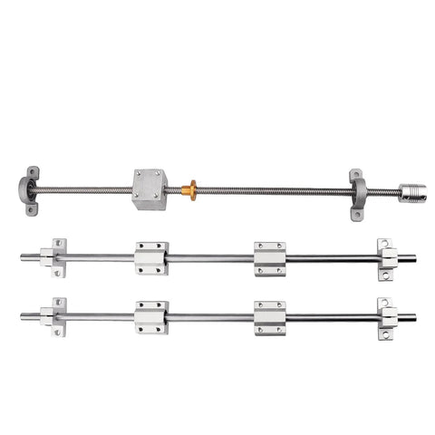 16pcs/pack t8 lead screw kit, 2x200mm linear motion rod shaft guide, 4pcs linear slide blocks visible, for 3D printer, DIY CNC machine