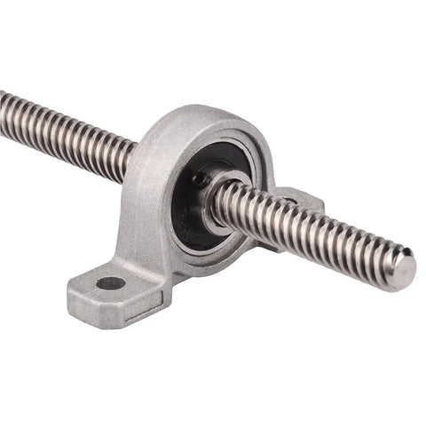 Close-up of 300mm T8 Lead Screw Nut Set With 8mm Diameter Lead Screw and KP08 Pillow Bearing Block for smooth linear motion.
