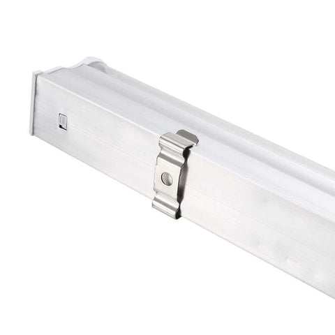 T8 Clips Bracket Hanger for Integrated Tube Light Fixture, shown installed on a metal fixture, nickel-plated manganese steel
