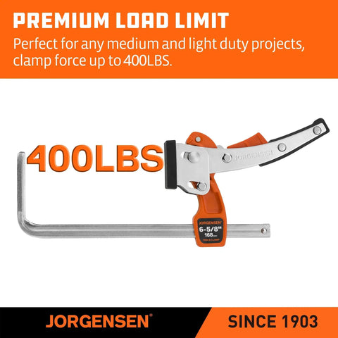 Six And Five Eighths Inch Ratcheting Table Clamp With Quick Release For Track Saw And MFT Guide Rails, side view