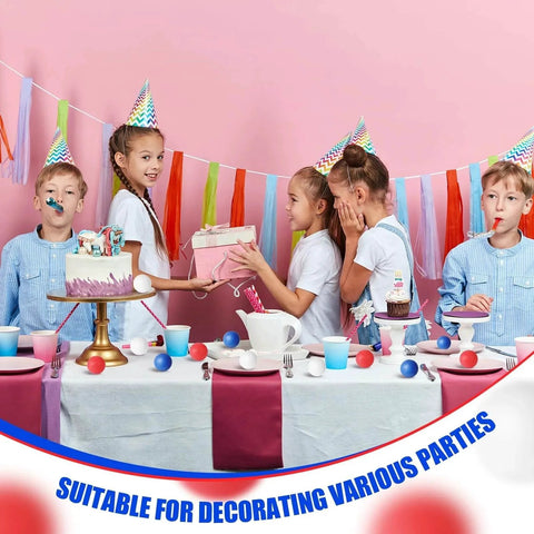 Kids at party table with 120 Pack Colored Table Tennis Balls 40 mm Plastic Balls Bulk for 4th of July Carnival Wedding Games
