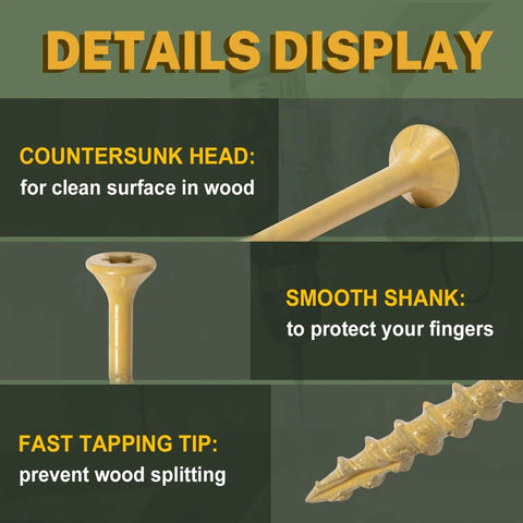 Deck Screws 2 Inch, Wood Screws #8 x 2, 300 PCS, rust resistant with smooth shank and fast tapping tip, tan epoxy coated