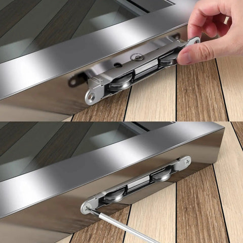 Sliding Door Tandem Roller Assembly in 304 Stainless Steel for Patio Doors, Replacement Roller Set with 330 Lbs Load Capacity installed