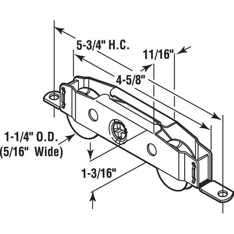 D 1607 Wheel Roller Assembly For Sliding Patio Doors, Single Unit, Steel Housing With Tandem Wheels And Steel Ball Bearings
