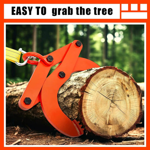 Heavy Duty Truck Pallet Puller Clamp Kit With 2 Ton 4409 Lbs Capacity, Scissor Grabber Style Hook in use with tree log