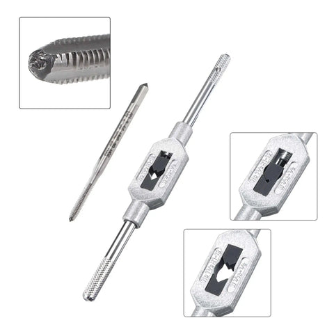 Adjustable Tap Wrench And 2-56 UNC Machine Taps Kit Includes M1 M12 Tap Wrench Handle Pro Grade High Speed Steel Taps 3Pc Set