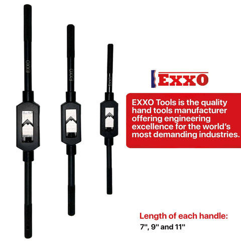 Three Piece Tap Wrench Set With 1/4 Inch 3/8 Inch And 1/2 Inch Tap Capacity Adjustable Steel Hand Tapping Wrenches Front View