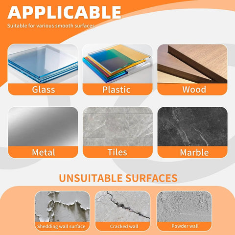 Image showing surfaces suitable for Heavy Duty Double Sided Tape For Walls 48 Pcs Waterproof Foam Adhesive Pads 1.96 X 1.18 Inches