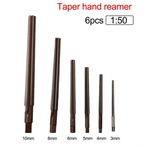 Taper Pin Hand Reamer Set 6 Piece With 1 To 50 Conical Degree For HSS Alloy Steel 3mm 4mm 5mm 6mm 8mm 10mm shown