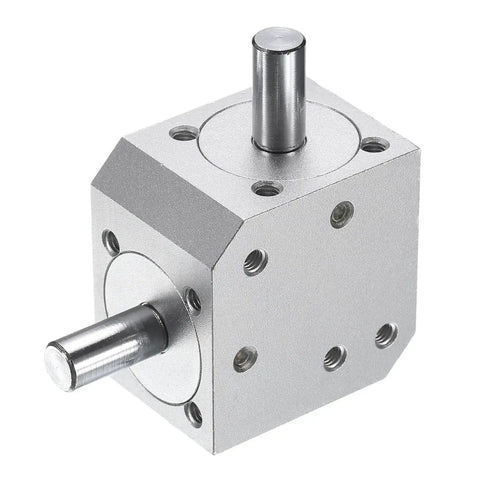 Tapered Bevel Gear Box 1 To 1 Right Angle Drive With 8mm Shafts For DIY Projects, aluminum frame, visible shaft ends