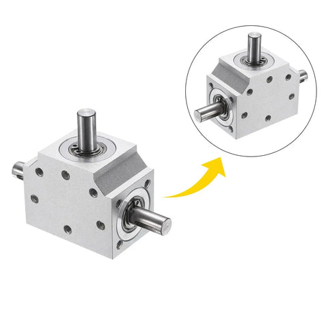 Tapered Bevel Gear Box 1 To 1 Triple Output Shaft 8mm 20 Tooth Right Angle Drive with visible metal casing