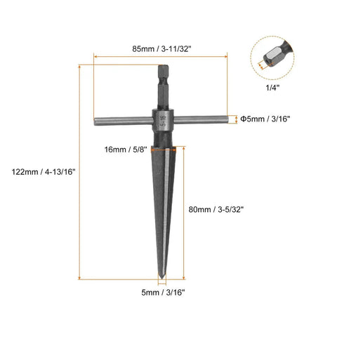 Two Piece Tapered Hand Reamer Set For Guitar Bridge Pin Holes And More Great For Wood Metal Plastic By Harfington One Eighth To One Half Inch And Three Sixteenths To Five Eighths Inch Chamfer Reamers With T Handle Hex Shank Six Flutes 45 Steel