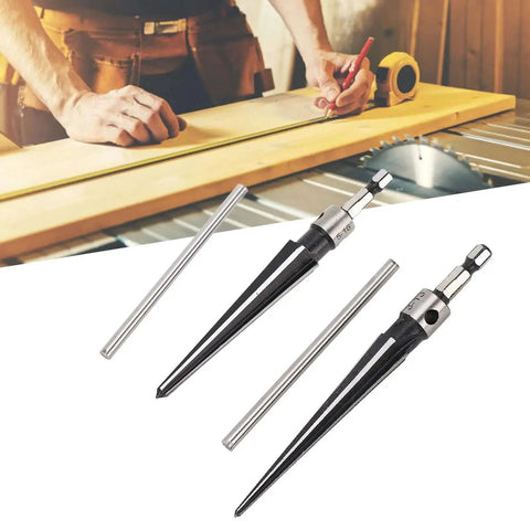 Pro Grade Tapered Reamer Set With T Handle One Eighth To One Half Inch And Three Sixteenths To Five Eighths Inch Sizes on table