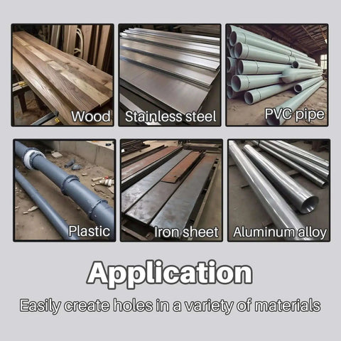 Different materials including wood, stainless steel, PVC pipe, plastic, iron sheet, and aluminum alloy for reaming applications.