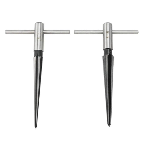 2 Pack Tapered Reamer T Handle 6 Fluted Chamfer Bridge Pin Hole Handheld Reamer Set for Quick Deburring in metal wood plastic
