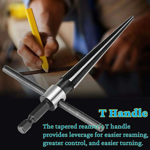 Pro Grade Tapered Reamer Set With T Handle One Eighth To One Half Inch And Three Sixteenths To Five Eighths Inch Sizes Six Fluted Chamfer Deburring Reamers